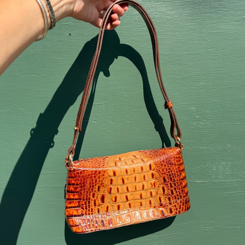 Brahmin Pecan Croc Embossed Leather Shoulder Bag Brown Y2K Vintage Preppy USA - Picture 4 of 10